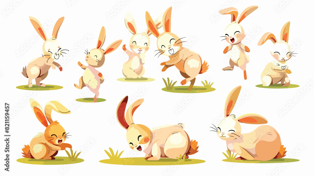 Cute rabbit characters running jumping standing sleep