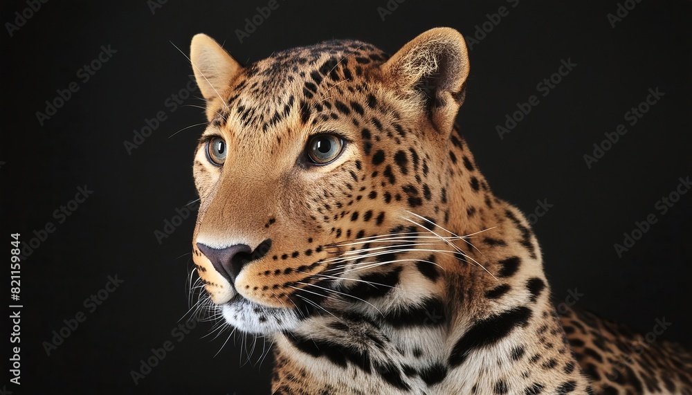 Leopard close up head on black background Leopard close up head on black background