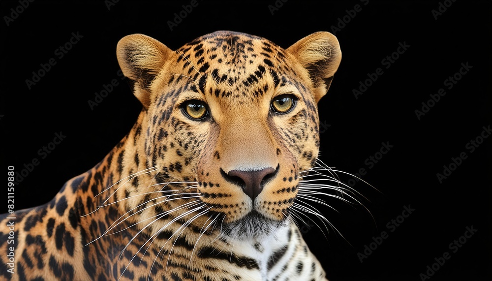 Fototapeta premium Leopard close up head on black background
