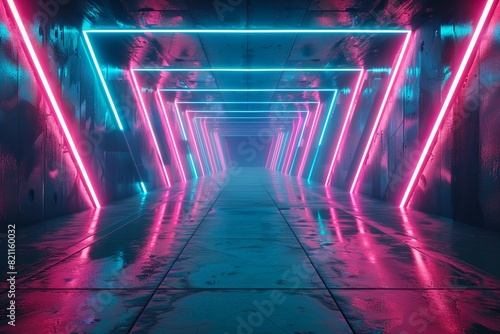 Neon Grid of the Virtual Future A Polygonal Perspective of Advanced 3D Technology photo