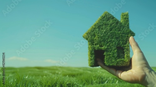 Hand Holding a Green Eco House photo