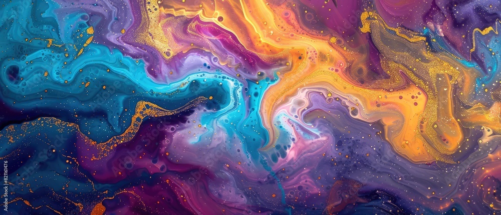 beautiful crimson cyan purple yellow paint swirls with gold glitter contemporary design wallpaper