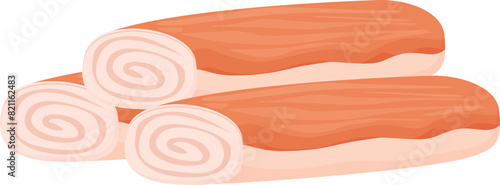 Digital illustration featuring neatly rolled slices of ham, isolated on a white background
