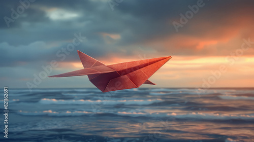 Award Winning National Geographic rule of thirds, photograph of a meticulously folded paper airplane, minimalist, plain sky background, ultra realistic photo, right in frame Captur