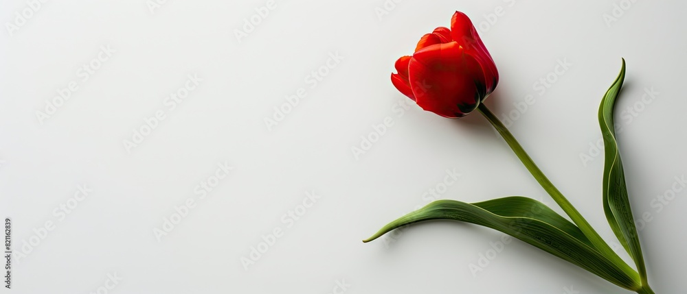 Single tulip with open copyspace on white background Single tulip with open copyspace on white background