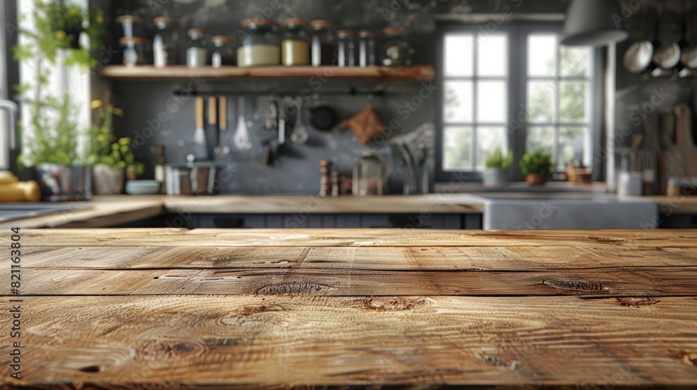 A kitchen with a wooden countertop and a window A kitchen with a wooden countertop and a window