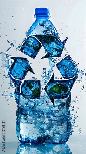 Bottle of water with a recycleable sign photo
