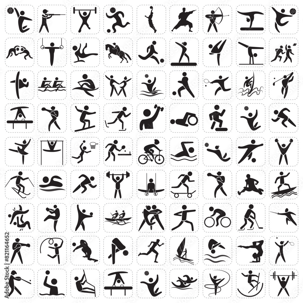 Sports icon set. Shapes Sports, Sports icon collection, Active lifestyle people and icon set, runners active lifestyle icons.