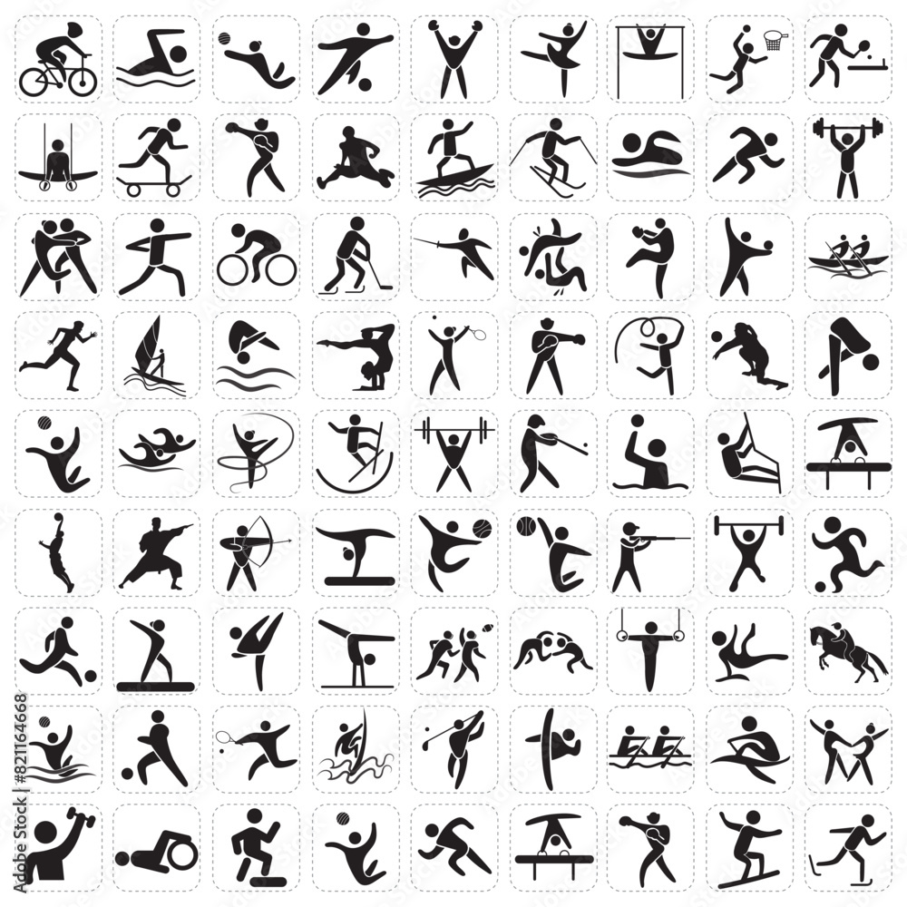 Sports icon set. Shapes Sports, Sports icon collection, Active lifestyle people and icon set, runners active lifestyle icons.