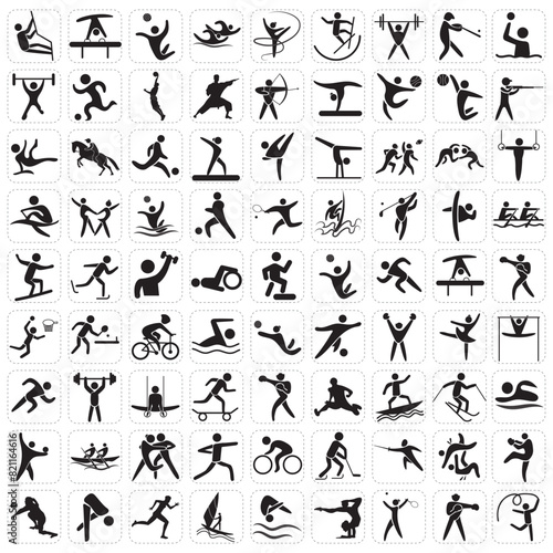 Sports icon set. Shapes Sports  Sports icon collection  Active lifestyle people and icon set  runners active lifestyle icons.