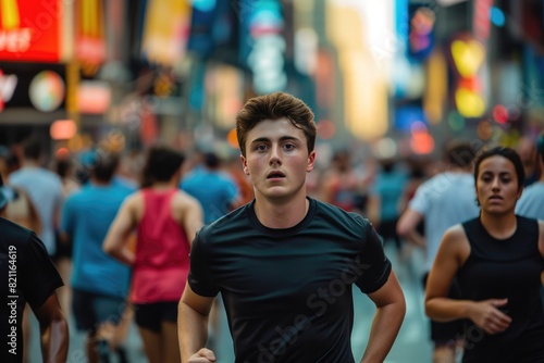Urban Odyssey  Confident White Male Sprinting Through Times Square