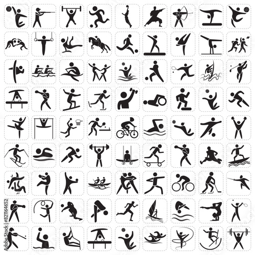 Sports icon set. Shapes Sports  Sports icon collection  Active lifestyle people and icon set  runners active lifestyle icons.