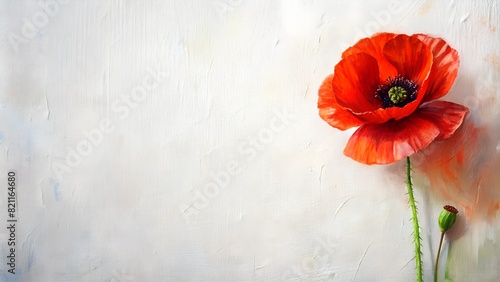 oil painting abstract poppy flower in the corner  photo