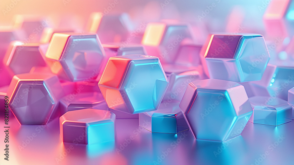3D abstract background, iridescent semi-transparent hexagons 3D abstract background, iridescent semi-transparent hexagons