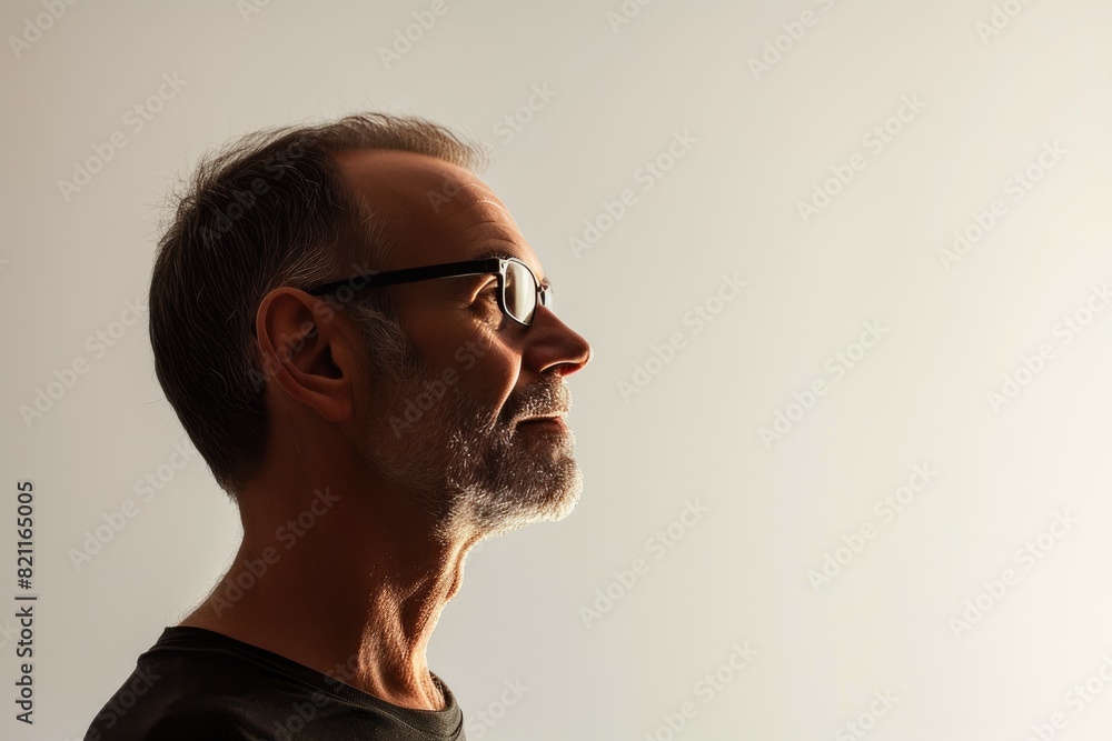Portrait of Happiness: Serene Man in Dramatic Light Portrait of Happiness: Serene Man in Dramatic Light
