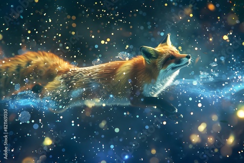 a fox floating in space