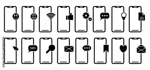 Smartphone icons with different notification in black
