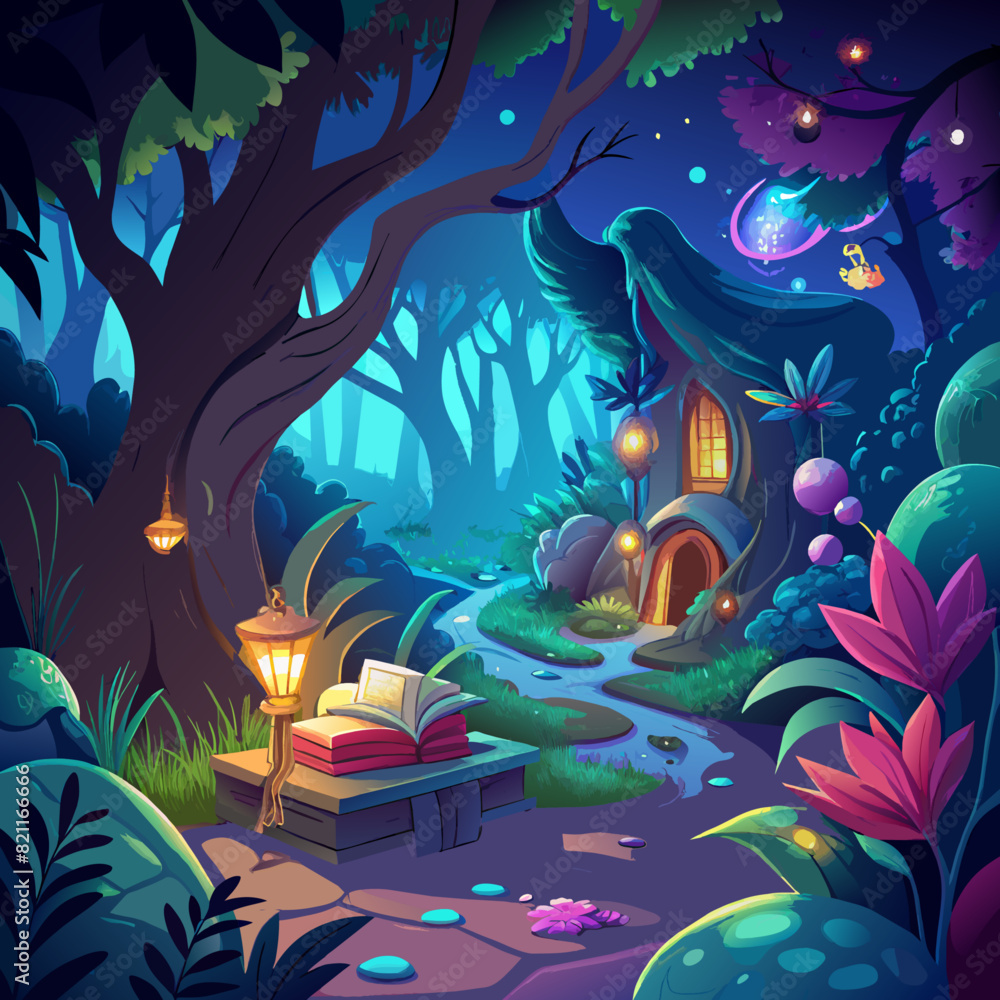 Glowing, enchanted forests with magical creatures for fantasy and storybook backgrounds.1