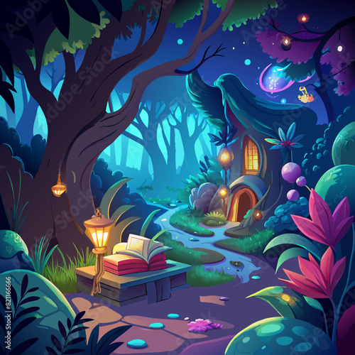 Glowing  enchanted forests with magical creatures for fantasy and storybook backgrounds.1
