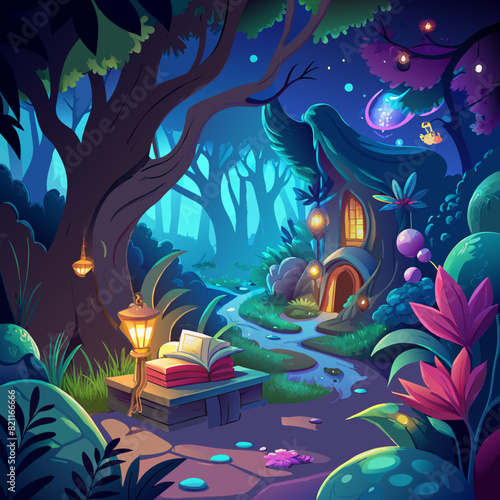 Glowing, enchanted forests with magical creatures for fantasy and storybook backgrounds.1