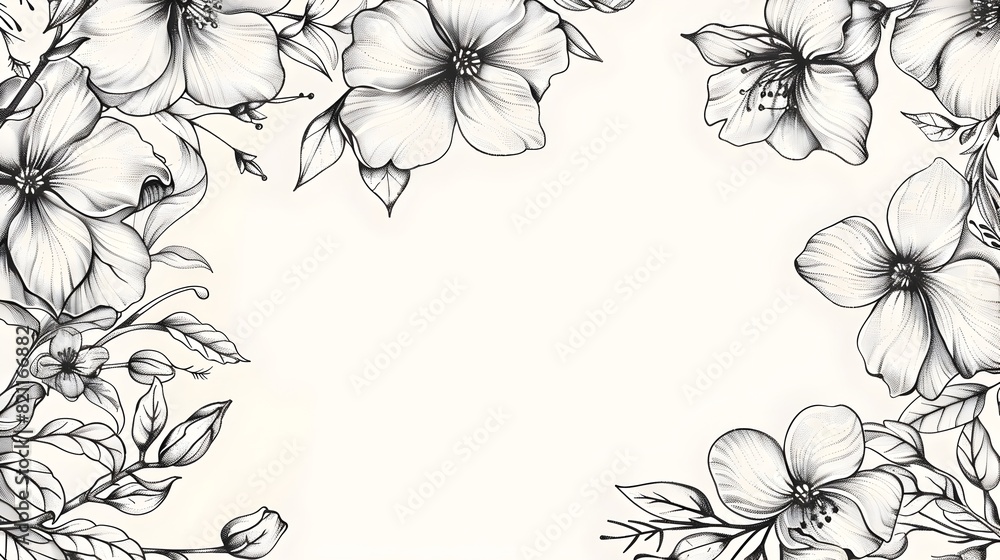 Elegant Floral and Geometric Monochrome Border Design for Business Print or Mock up with Blank Space Elegant Floral and Geometric Monochrome Border Design for Business Print or Mock up with Blank Space