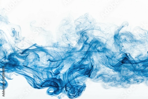 Blue smoke on white background with copy space for blue and smoke words, ethereal beauty of abstract concept art in travel and fashion industry © VICHIZH