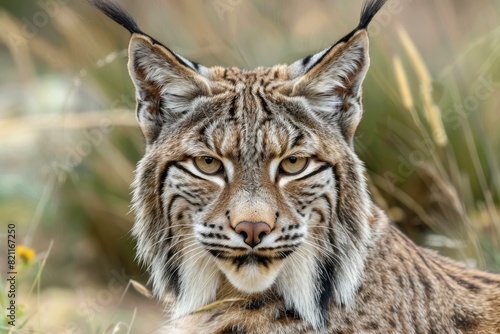 Closeup of a lynx with piercing eyes in its natural habitat. Created with Generative AI. © RealizeXL