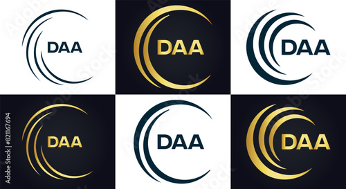 DAA logo. D A A design. White DAA letter. DAA, D A A letter logo design. D A A letter logo design in FIVE, FOUR, THREE, style. letter logo set in one artboard. D A A letter logo vector design.	
