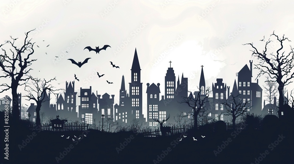 City panorama in halloween style. Scary halloween isolated background