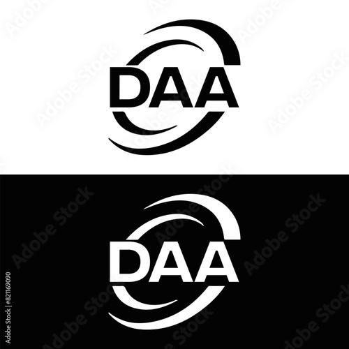 DAA logo. D A A design. White DAA letter. DAA, D A A letter logo design. D A A letter logo design in FIVE, FOUR, THREE, style. letter logo set in one artboard. D A A letter logo vector design.	
