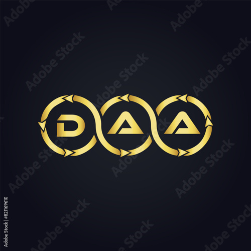 DAA logo. D A A design. White DAA letter. DAA, D A A letter logo design. D A A letter logo design in FIVE, FOUR, THREE, style. letter logo set in one artboard. D A A letter logo vector design.	
