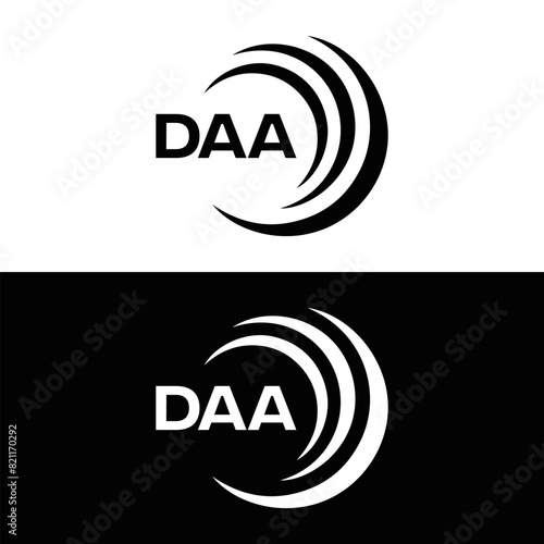 DAA logo. D A A design. White DAA letter. DAA, D A A letter logo design. D A A letter logo design in FIVE, FOUR, THREE, style. letter logo set in one artboard. D A A letter logo vector design.	
