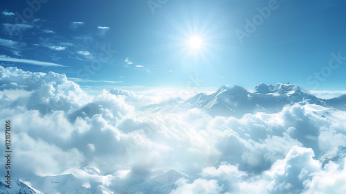 The sun is shining through the clouds serenity and tranquility illumination sun on background photo