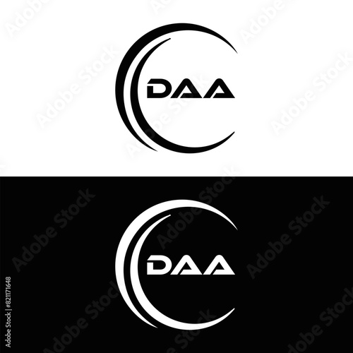 DAA logo. D A A design. White DAA letter. DAA, D A A letter logo design. D A A letter logo design in FIVE, FOUR, THREE, style. letter logo set in one artboard. D A A letter logo vector design.	
