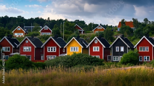 Wallpaper Mural Asymmetrical composition of houses generative ai Torontodigital.ca