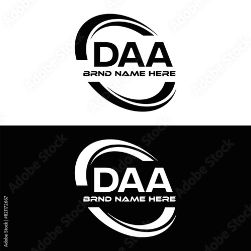 DAA logo. D A A design. White DAA letter. DAA, D A A letter logo design. D A A letter logo design in FIVE, FOUR, THREE, style. letter logo set in one artboard. D A A letter logo vector design.	
