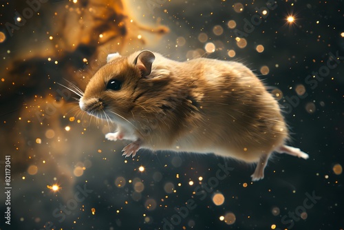 a hamster floating in space