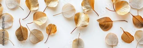 Autumnal Flat Lay Composition with Golden Leaves and Branches Generative AI photo