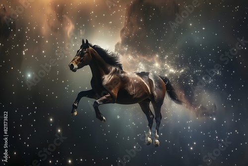 a horse floating in space
