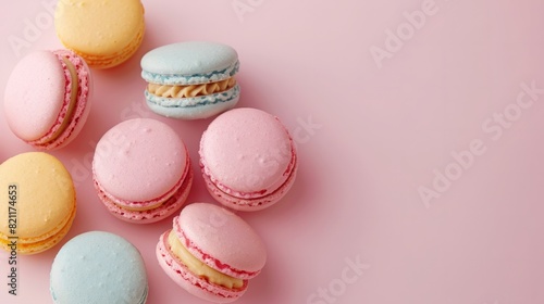 simple, neutral background to highlight the vibrant colors of the macarons generative ai