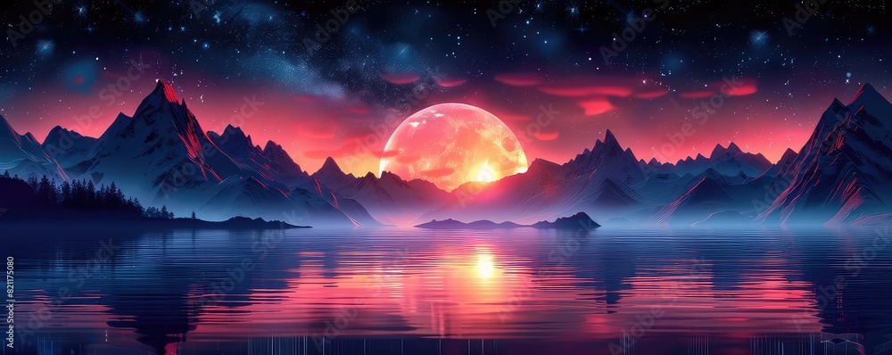 Fjord with northern lights flat design side view aurora night theme water color Analogous Color Scheme Fjord with northern lights flat design side view aurora night theme water color Analogous Color Scheme
