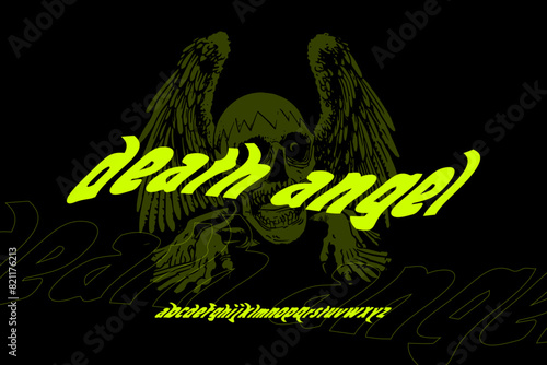 Hand painted graffiti style Halloween scary and creepy font design, 2D, flat, digital art, vector graphic, bold text with sharp edges, bold sans serif typography, in the style of bold lines and curves