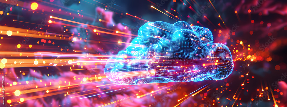 Abstract Tech Cloud with Neon Lights Abstract Tech Cloud with Neon Lights