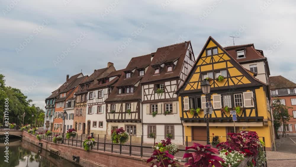 Colmar France time lapse city skyline of Colorful Half Timber House at Ill River Colmar France time lapse city skyline of Colorful Half Timber House at Ill River