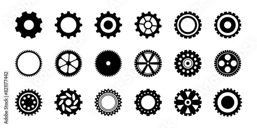 Cogwheel machine gear icon, set of gear wheels. Vector illustration, isolated.