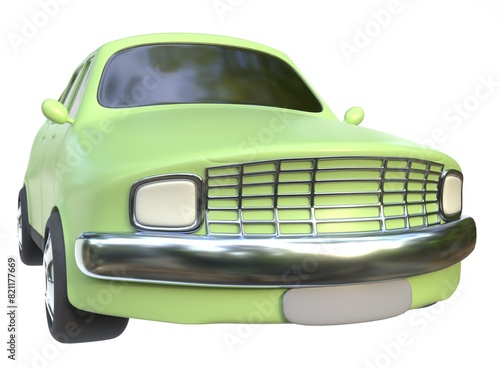 3D render of a cartoon car. Car on a light background. 3D render.	

