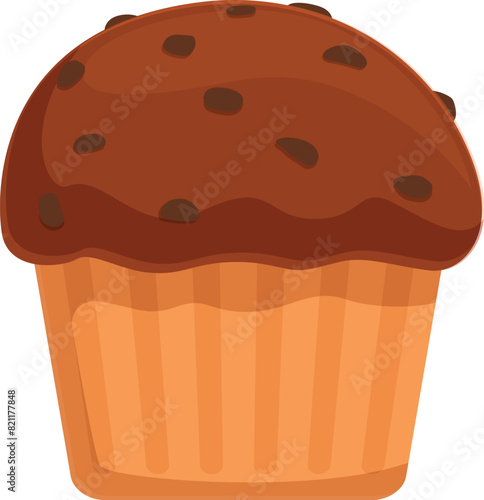 Detailed vector illustration of chocolate chip muffin, a sweet baked goods dessert and snack, isolated in brown, perfect for bakery items, confectionery, and indulgence