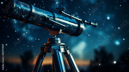A telescope set up for stargazing together photo