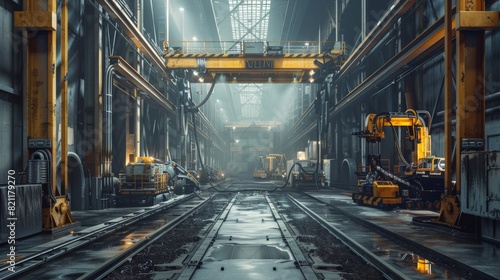 Large factory interior with a gantry crane photo