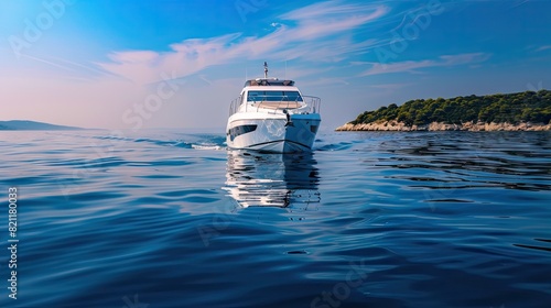 Solitudes Serenity: A White Boat Adrift in Tranquil Waters photo